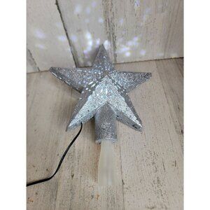 Twinkling glitter silver tree topper star light up Xmas accessory decor